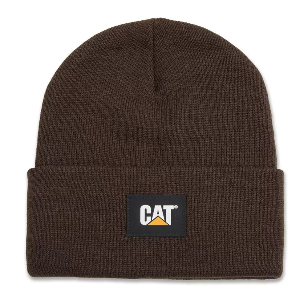 Caterpillar Cat Label Cuff Beanie Hat Coffee Bean Bronze